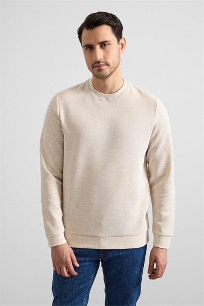 Bej Regular Düz Bisiklet Yaka Sweatshirt