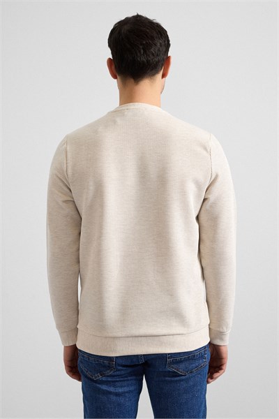 Bej Regular Düz Bisiklet Yaka Sweatshirt