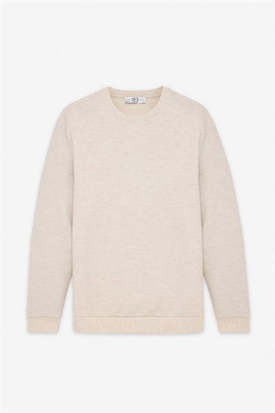 Bej Regular Düz Bisiklet Yaka Sweatshirt