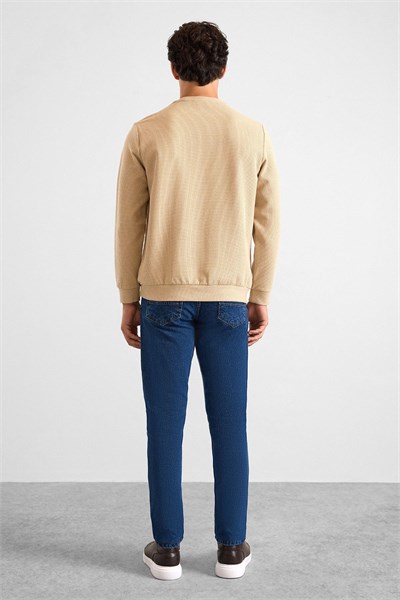 Bej Regular Düz Bisiklet Yaka Sweatshirt