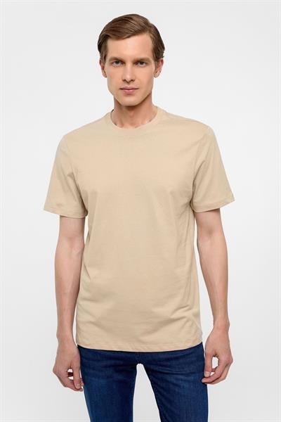 Bej Regular Düz Bisiklet Yaka Tişört