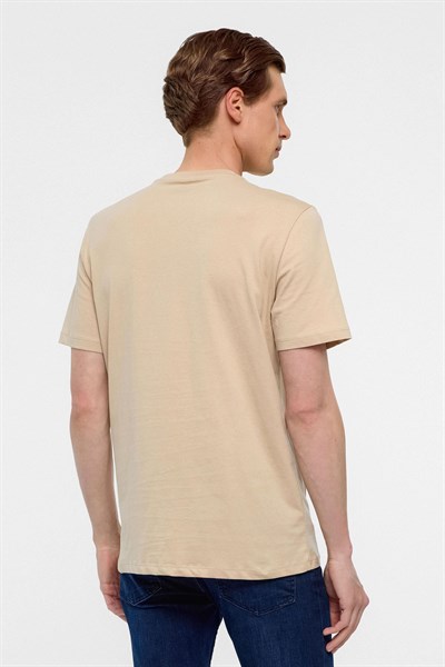 Bej Regular Düz Bisiklet Yaka Tişört