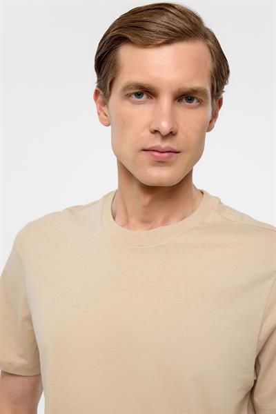 Bej Regular Düz Bisiklet Yaka Tişört
