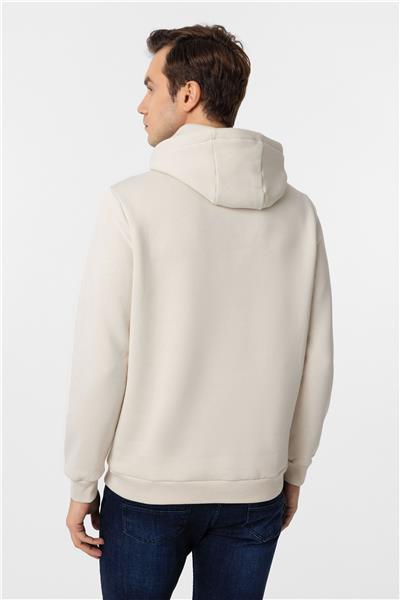 Bej Regular Düz Kapüşonlu Yaka Sweatshirt