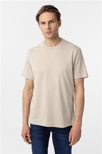 Bej Regular Düz Bisiklet Yaka Tişört
