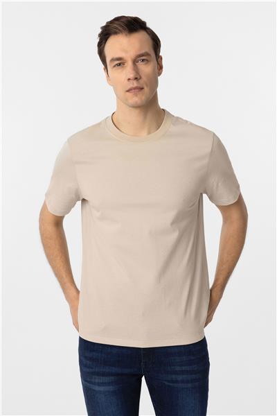 Bej Regular Düz Bisiklet Yaka Tişört