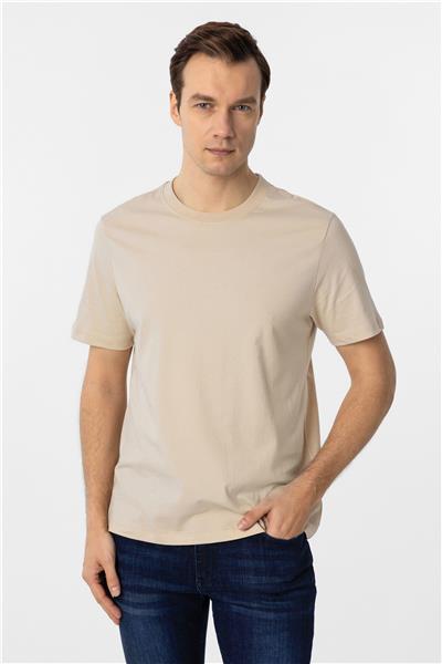 Bej Regular Düz Bisiklet Yaka Tişört