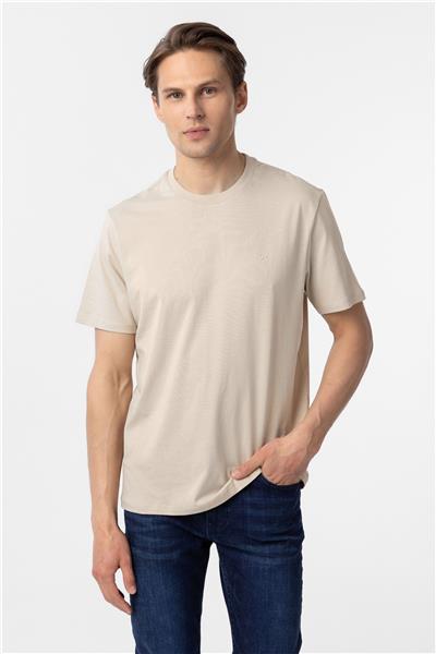 Bej Regular Düz Bisiklet Yaka Tişört
