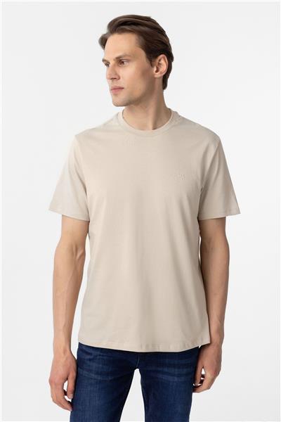 Bej Regular Düz Bisiklet Yaka Tişört