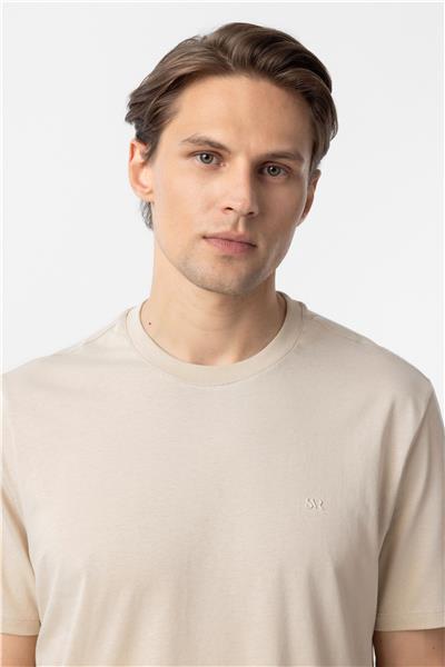 Bej Regular Düz Bisiklet Yaka Tişört