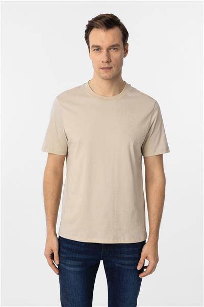 Bej Regular Düz Bisiklet Yaka Tişört