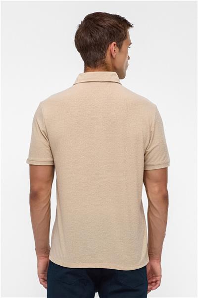 Bej Regular Düz Polo Yaka Tişört