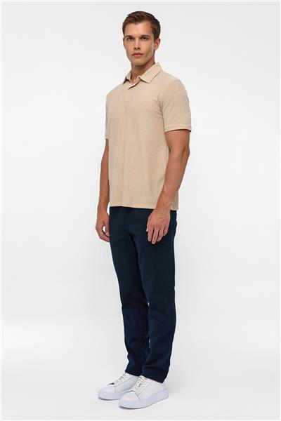 Bej Regular Düz Polo Yaka Tişört