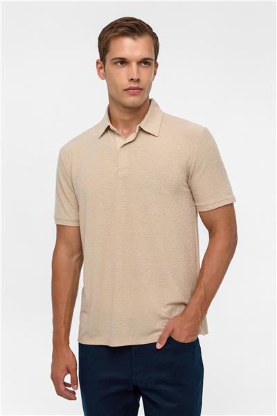 Bej Regular Düz Polo Yaka Tişört