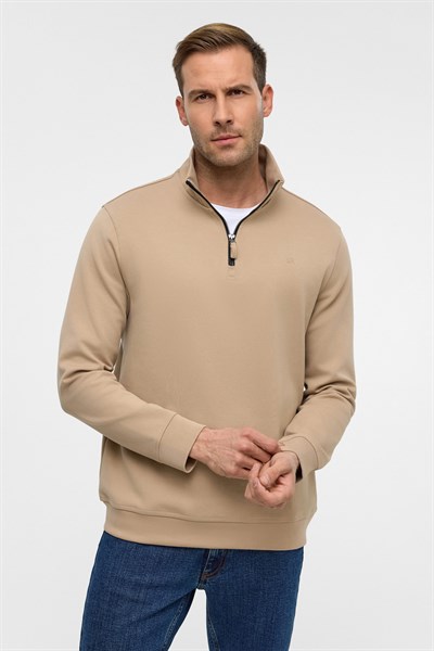 Bej Regular Düz Yarım Balıkçı Yaka Sweatshirt