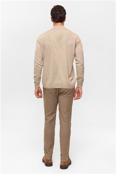 Bej Regular Düz Yarım Balıkçı Yaka Triko Kazak