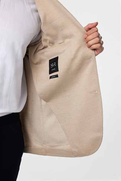 Bej Regular Fit Desenli Mono Yaka 4 Drop Ceket