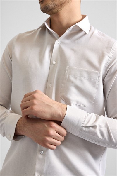 Bej Regular Klasik Yaka Casual Gömlek