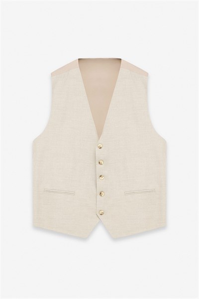 Bej Regular Sivri Yaka 4 Drop Klasik Yelekli Takım Elbise