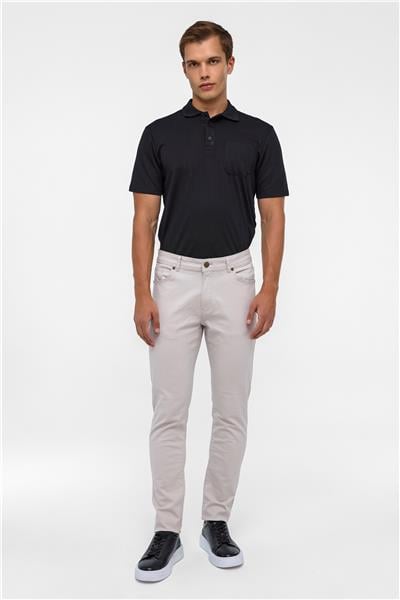 Bej Slim 5 Cep Kalıp Armürlü Kanvas Pantolon