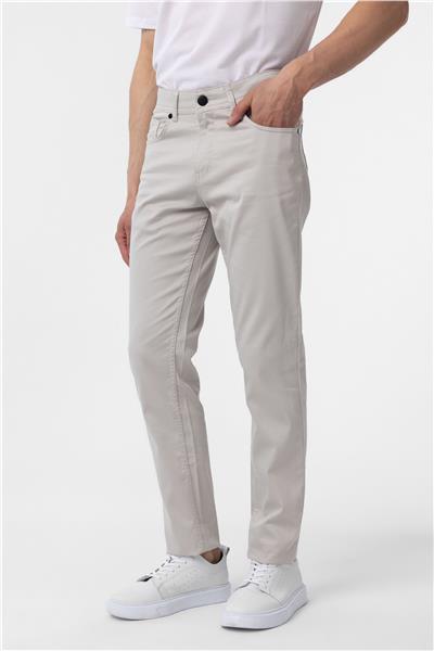 Bej Slim Fit 5 Cep Kalıp Armürlü Kanvas Pantolon