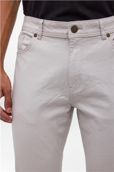 Bej Slim 5 Cep Kalıp Armürlü Kanvas Pantolon