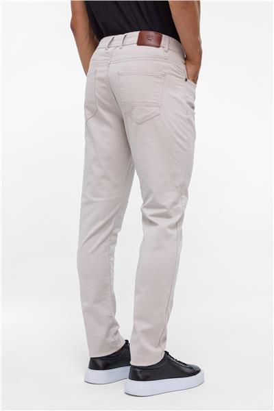 Bej Slim 5 Cep Kalıp Armürlü Kanvas Pantolon