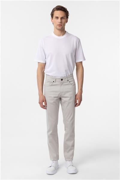 Bej Slim Fit 5 Cep Kalıp Armürlü Kanvas Pantolon