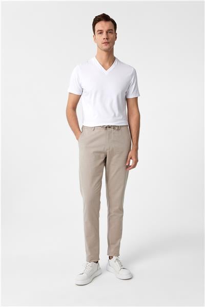 Bej Slim Fit Armürlü Jogger Pantolon