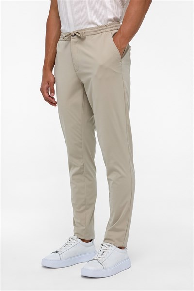 Bej Slim Armürlü Jogger Pantolon
