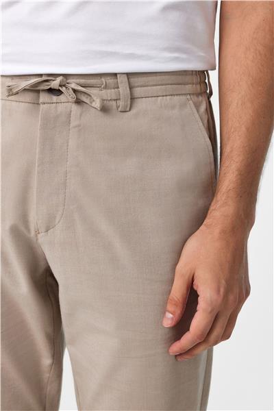 Bej Slim Fit Armürlü Jogger Pantolon