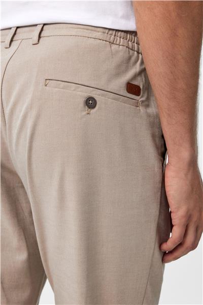 Bej Slim Fit Armürlü Jogger Pantolon