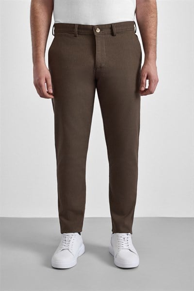 Bej Slim Armürlü Kanvas Casual Pantolon