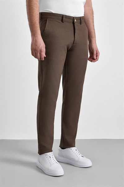 Bej Slim Armürlü Kanvas Casual Pantolon