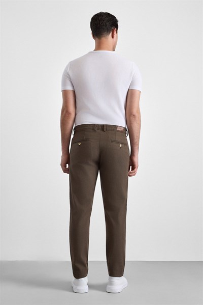 Bej Slim Armürlü Kanvas Casual Pantolon