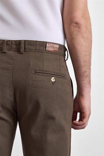 Bej Slim Armürlü Kanvas Casual Pantolon