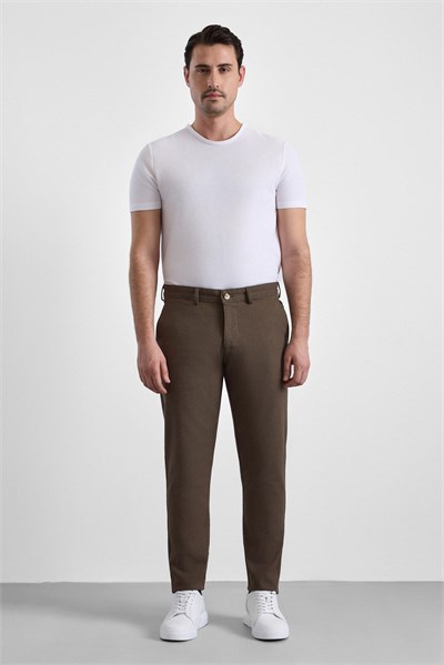 Bej Slim Armürlü Kanvas Casual Pantolon