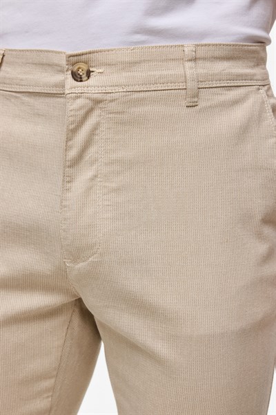 Bej Slim Armürlü Kanvas Pantolon