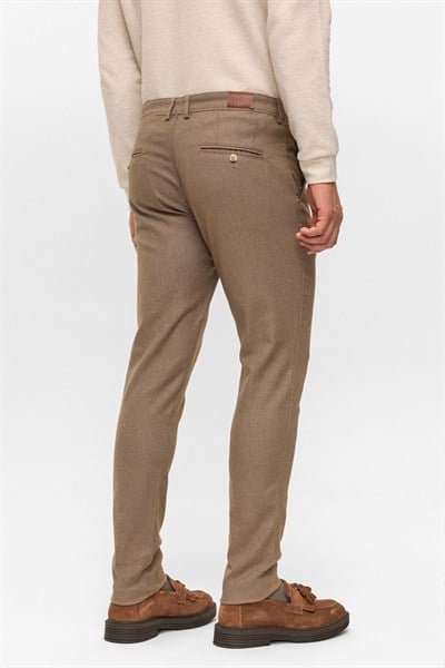 Bej Slim Armürlü Kanvas Pantolon