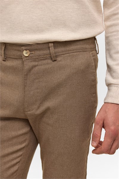 Bej Slim Armürlü Kanvas Pantolon