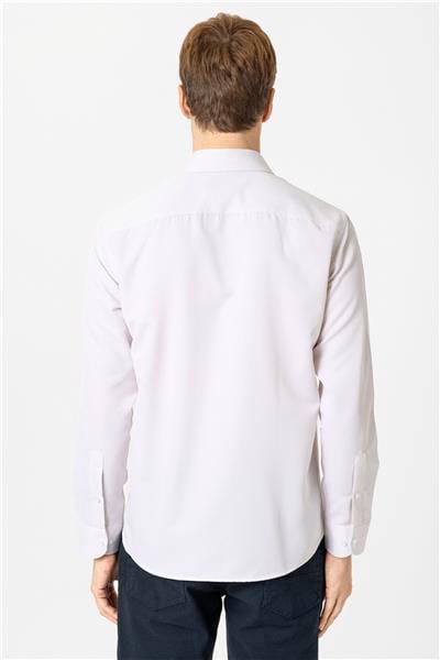 Bej Slim Fit Armürlü Klasik Yaka Gömlek