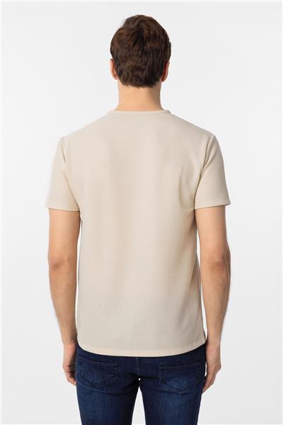 Bej Slim Fit Armürlü Bisiklet Yaka Tişört