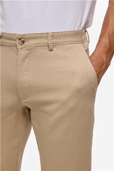 Bej Slim Armürlü Kanvas Pantolon
