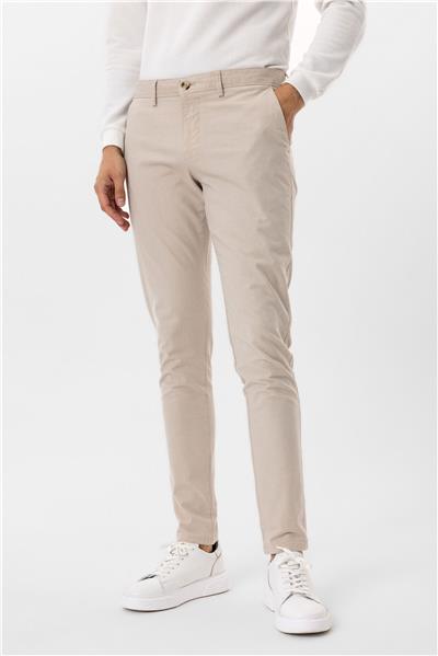 Bej Slim Fit Armürlü Kanvas Pantolon
