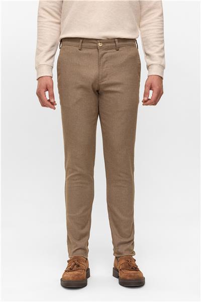 Bej Slim Armürlü Pantolon