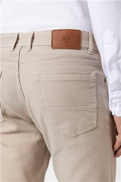 Bej Slim Fit Armürlü Kanvas Pantolon