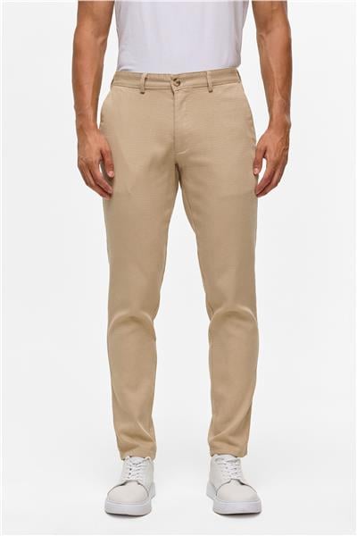 Bej Slim Armürlü Kanvas Pantolon