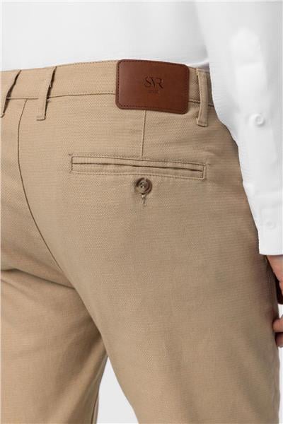 Bej Slim Fit Armürlü Kanvas Pantolon