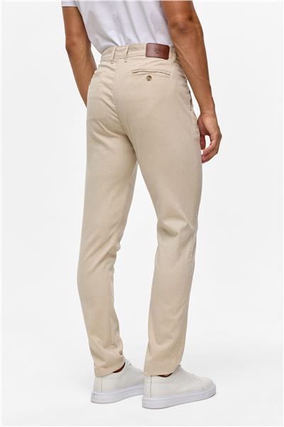 Bej Slim Armürlü Kanvas Pantolon