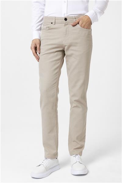 Bej Slim Fit Armürlü Kanvas Pantolon